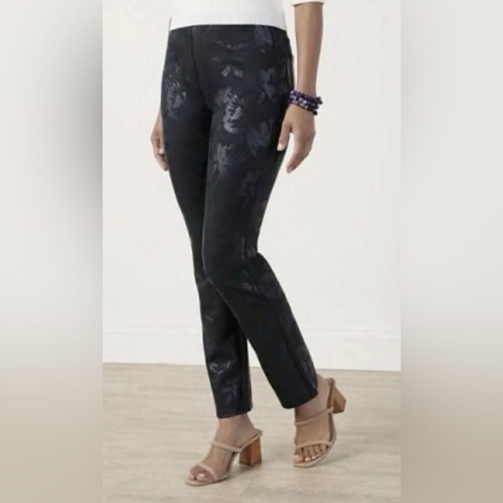 Soft Surroundings Ponte Twilight Floral Leggings Small Black career event dressy